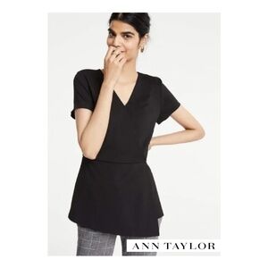 Ann Taylor Black Ponte Peplum Short Sleeve Top